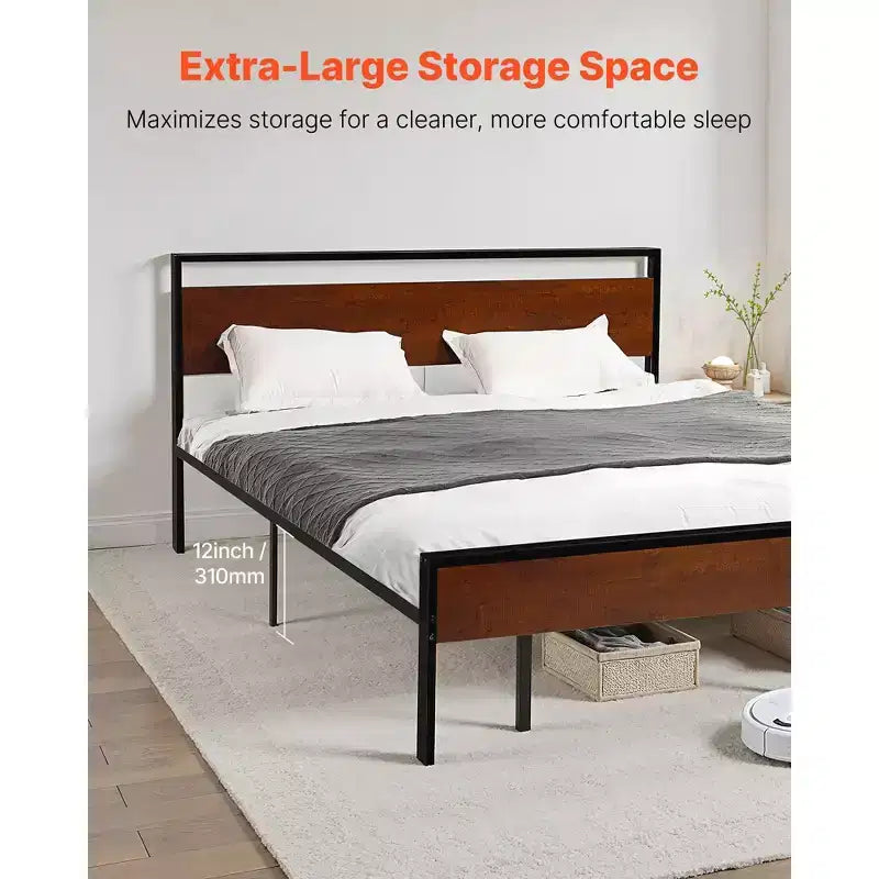 Cadre de lit King avec tête et pied de lit en bois, 35,5 cm, capacité de 450 kg, noir