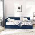 MAYEERTY Full Size Storage Upholstered Tufted Bed Frame with Backrest and Armrests for Bedroom Living Room Dark Blue
