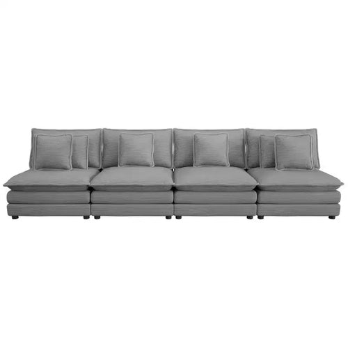 141.6 Canapé modulaire moderne en velours côtelé avec quatre oreillers pour salon Gris