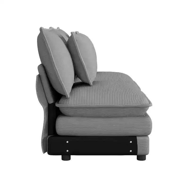 141.6 Canapé modulaire moderne en velours côtelé avec quatre oreillers pour salon Gris