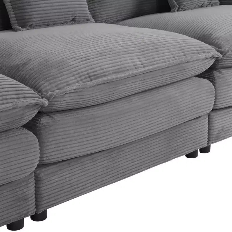 141.6 Canapé modulaire moderne en velours côtelé avec quatre oreillers pour salon Gris