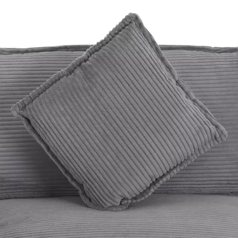 141.6 Canapé modulaire moderne en velours côtelé avec quatre oreillers pour salon Gris