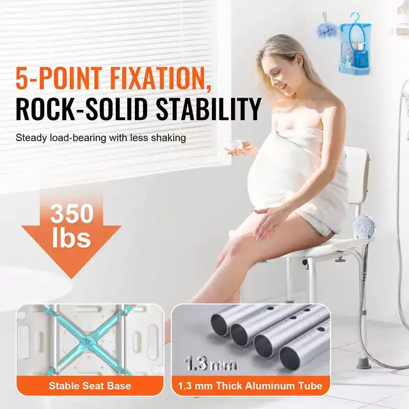 Chaise de douche avec dossier, siège de douche réglable en hauteur pour l'intérieur de la douche et la baignoire, chaise de bain antidérapante, capacité de 158 kg