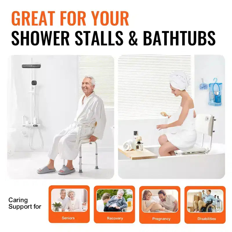 Chaise de douche avec dossier, siège de douche réglable en hauteur pour l'intérieur de la douche et la baignoire, chaise de bain antidérapante, capacité de 158 kg