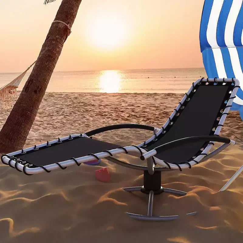 Fauteuil de jardin pivotant à 360° en fer robuste, inclinable d'extérieur, en textilène résistant aux intempéries et à séchage rapide, de forme ergonomique en S.