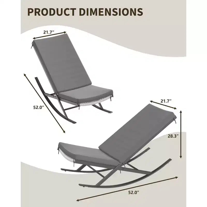 de 2 chaises berçantes d'extérieur, fauteuils à bascule en rotin résistant aux intempéries avec coussins pour véranda, jardin ou pelouse, marron