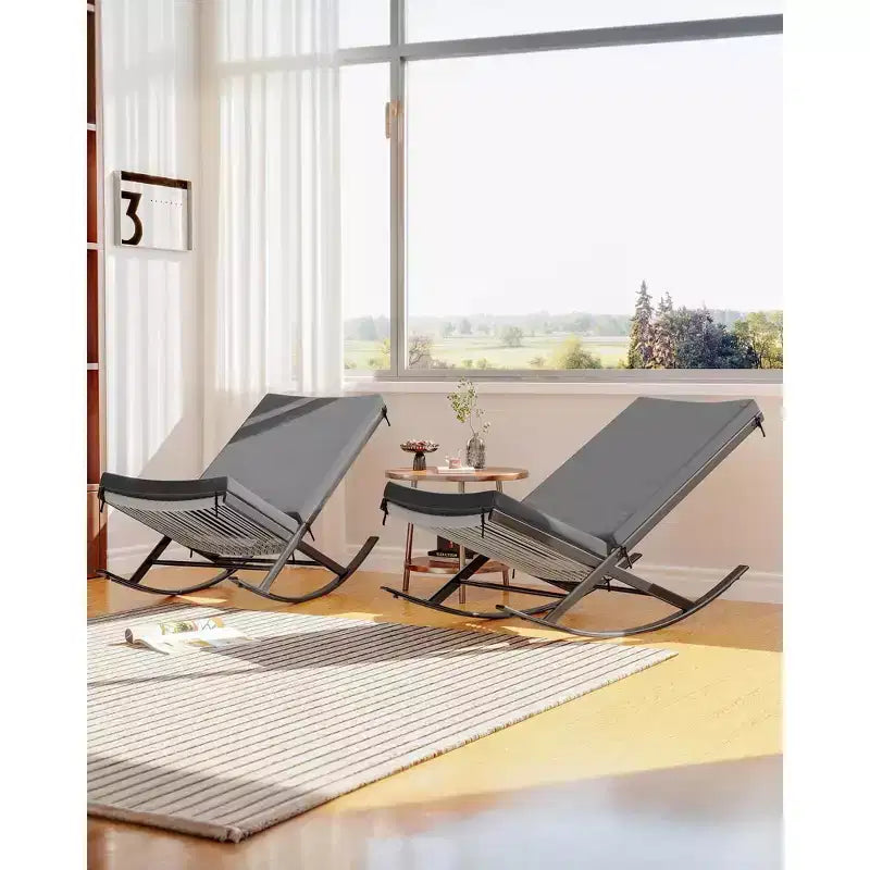 de 2 chaises berçantes d'extérieur, fauteuils à bascule en rotin résistant aux intempéries avec coussins pour véranda, jardin ou pelouse, marron
