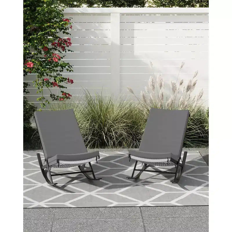 de 2 chaises berçantes d'extérieur, fauteuils à bascule en rotin résistant aux intempéries avec coussins pour véranda, jardin ou pelouse, marron