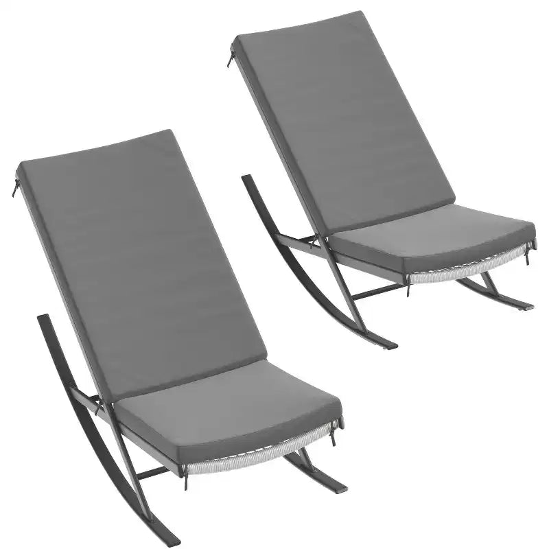 de 2 chaises berçantes d'extérieur, fauteuils à bascule en rotin résistant aux intempéries avec coussins pour véranda, jardin ou pelouse, marron
