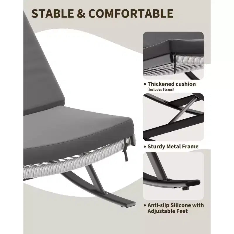 de 2 chaises berçantes d'extérieur, fauteuils à bascule en rotin résistant aux intempéries avec coussins pour véranda, jardin ou pelouse, marron