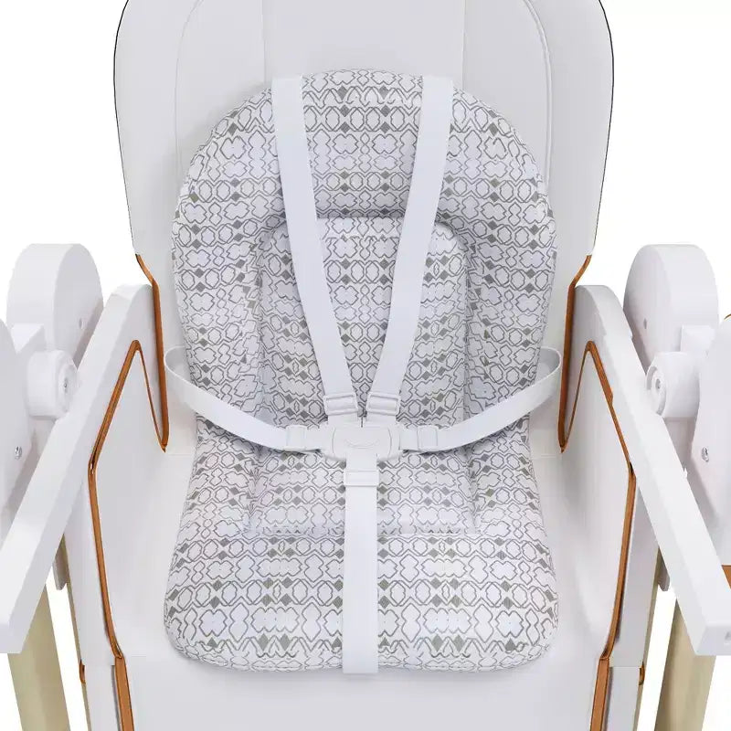 Chaise Haute Bébé/Transat Convertible, Pliable avec Harnais 5 Points, Roues Silencieuses Verrouillables et Double Plateau Amovible, Blanche