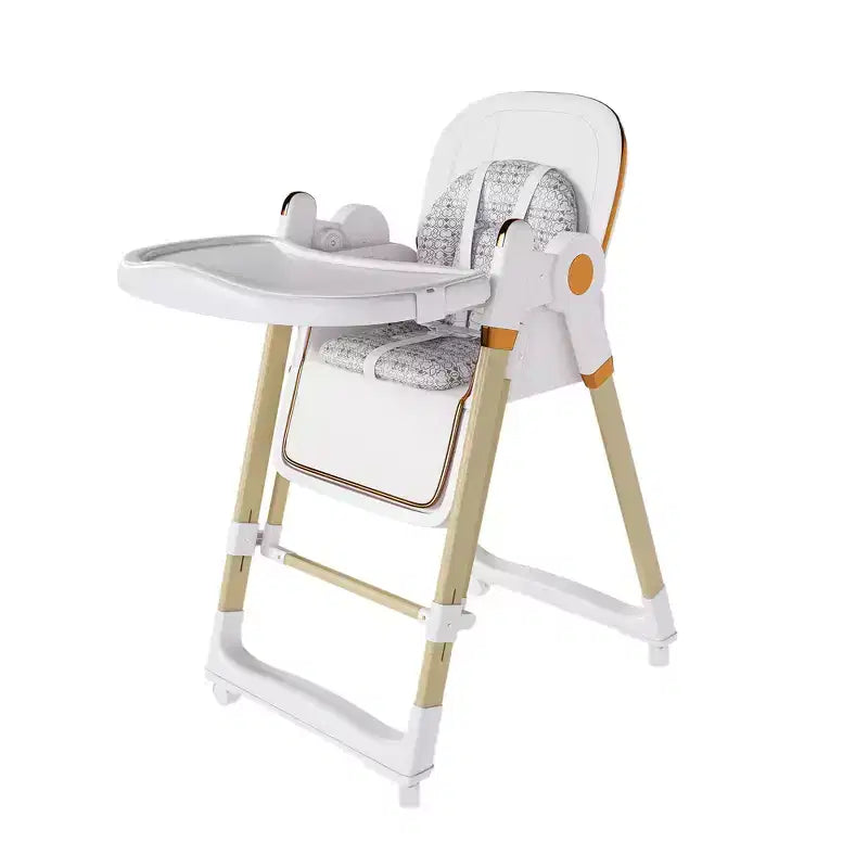 Chaise Haute Bébé/Transat Convertible, Pliable avec Harnais 5 Points, Roues Silencieuses Verrouillables et Double Plateau Amovible, Blanche