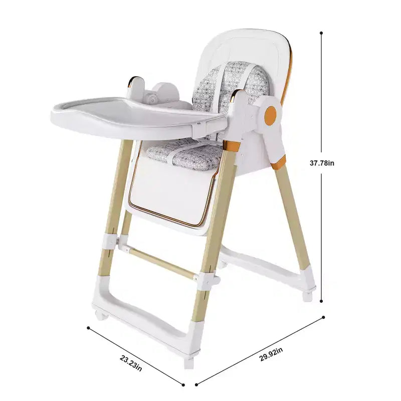 Chaise Haute Bébé/Transat Convertible, Pliable avec Harnais 5 Points, Roues Silencieuses Verrouillables et Double Plateau Amovible, Blanche