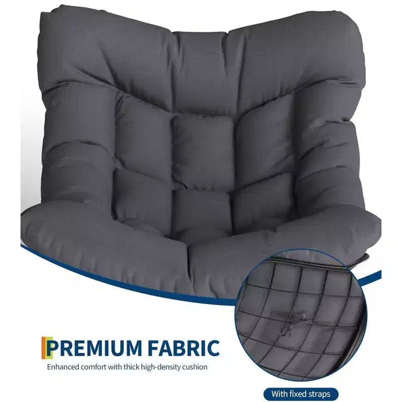 Grand fauteuil de jardin de 101 cm avec repose-pieds, Fauteuil à bascule œuf Papasan en métal pour terrasse ou balcon