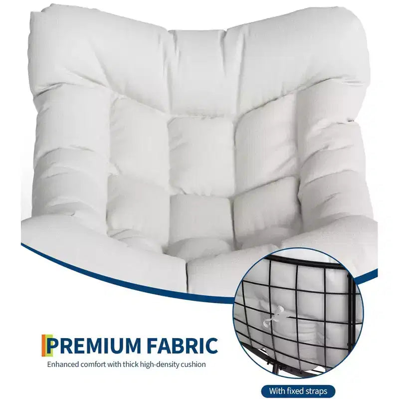 Grand fauteuil de jardin de 101 cm avec repose-pieds, Fauteuil à bascule œuf Papasan en métal pour terrasse ou balcon