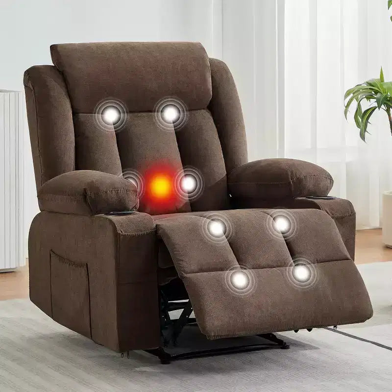 Fauteuil Inclinable de Massage Surdimensionné avec Chaleur et Vibrations, Fauteuil Inclinable à Bascule Large avec Poches Latérales pour Salon, Chambre, Salle de Cinéma Maison