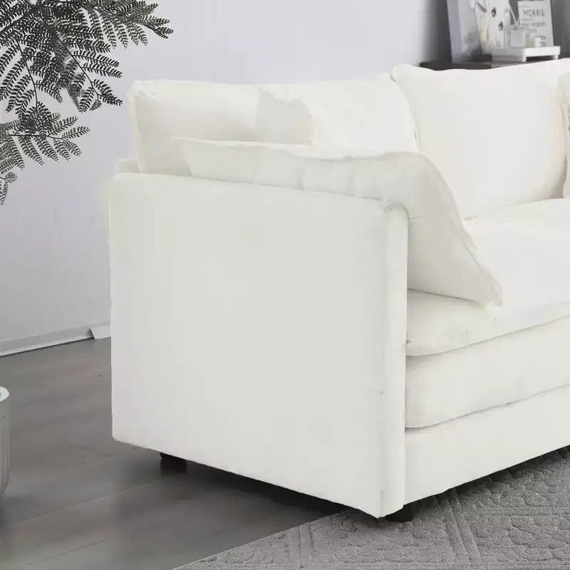 Canapé d'angle modulaire surdimensionné en forme de L, confortable et rembourré, avec pouf, pour salon, blanc
