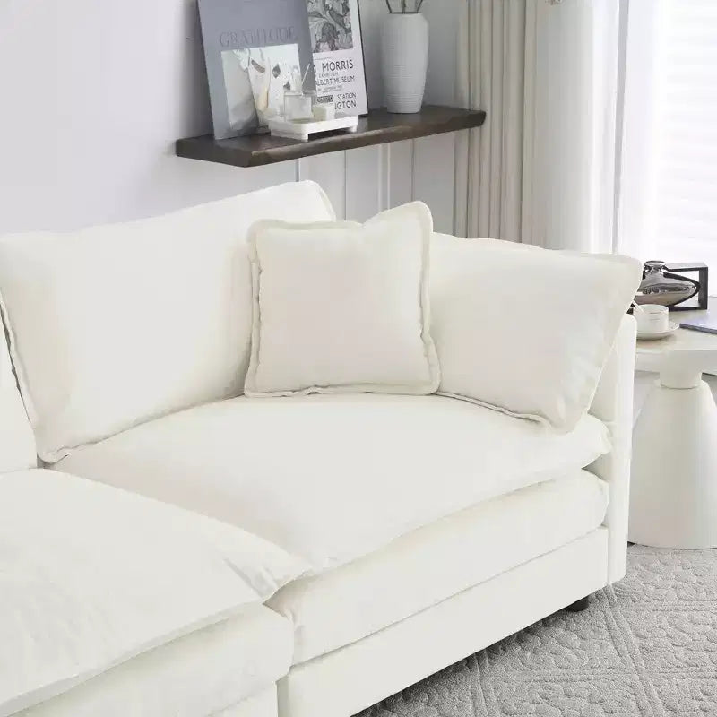 Canapé d'angle modulaire surdimensionné en forme de L, confortable et rembourré, avec pouf, pour salon, blanc
