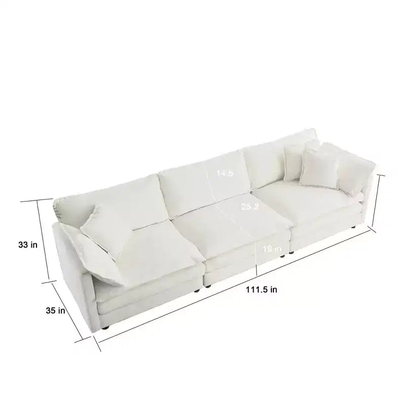 Canapé d'angle modulaire surdimensionné en forme de L, confortable et rembourré, avec pouf, pour salon, blanc