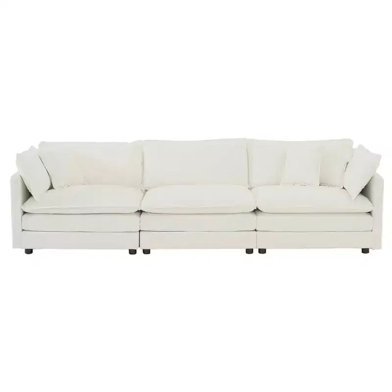 Canapé d'angle modulaire surdimensionné en forme de L, confortable et rembourré, avec pouf, pour salon, blanc