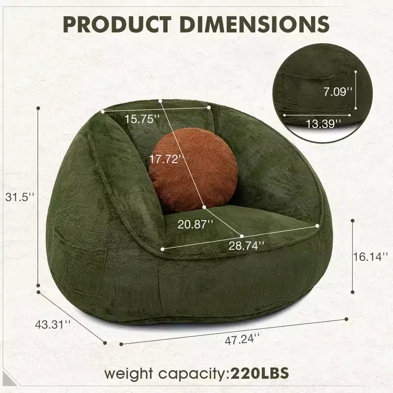 Fauteuil poire ergonomique en similicuir vert avocat avec fausse fourrure et mousse à mémoire de forme - Le cadeau parfait pour les adultes