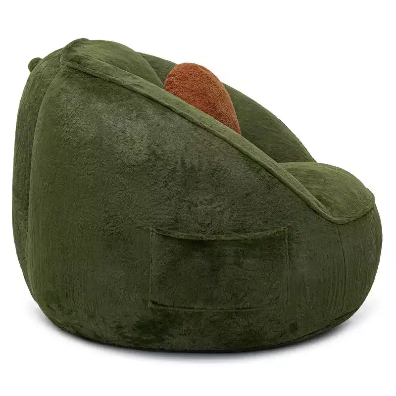 Fauteuil poire ergonomique en similicuir vert avocat avec fausse fourrure et mousse à mémoire de forme - Le cadeau parfait pour les adultes