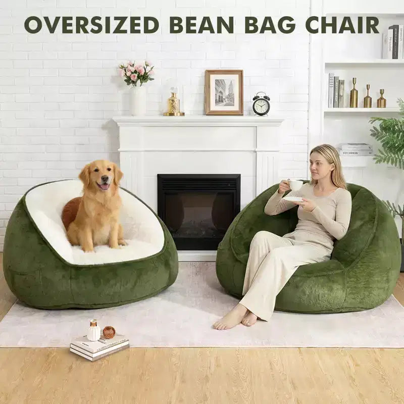 Fauteuil poire ergonomique en similicuir vert avocat avec fausse fourrure et mousse à mémoire de forme - Le cadeau parfait pour les adultes