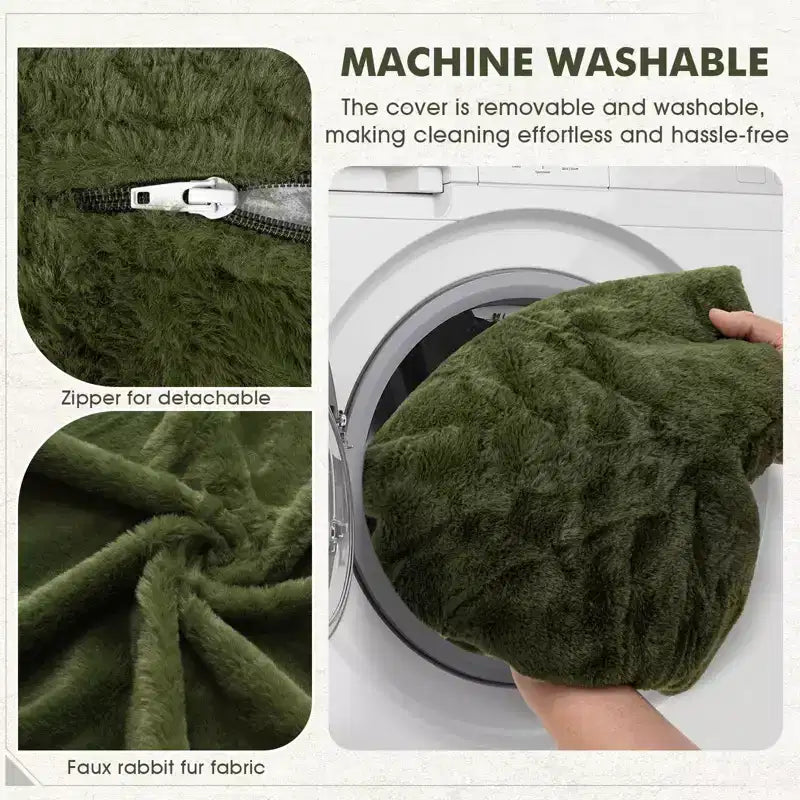 Fauteuil poire ergonomique en similicuir vert avocat avec fausse fourrure et mousse à mémoire de forme - Le cadeau parfait pour les adultes