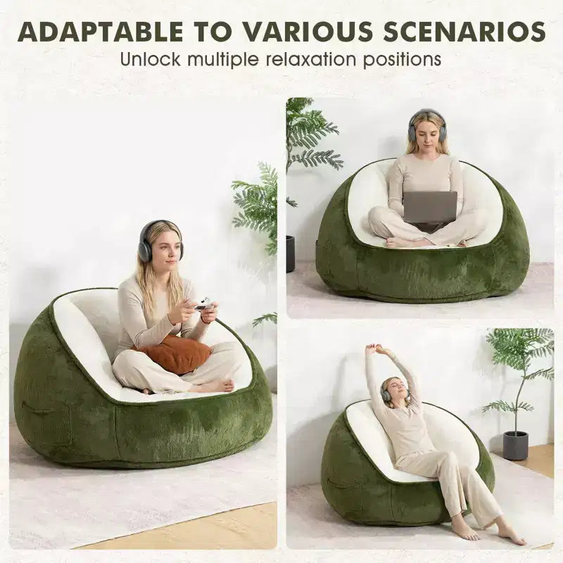 Fauteuil poire ergonomique en similicuir vert avocat avec fausse fourrure et mousse à mémoire de forme - Le cadeau parfait pour les adultes