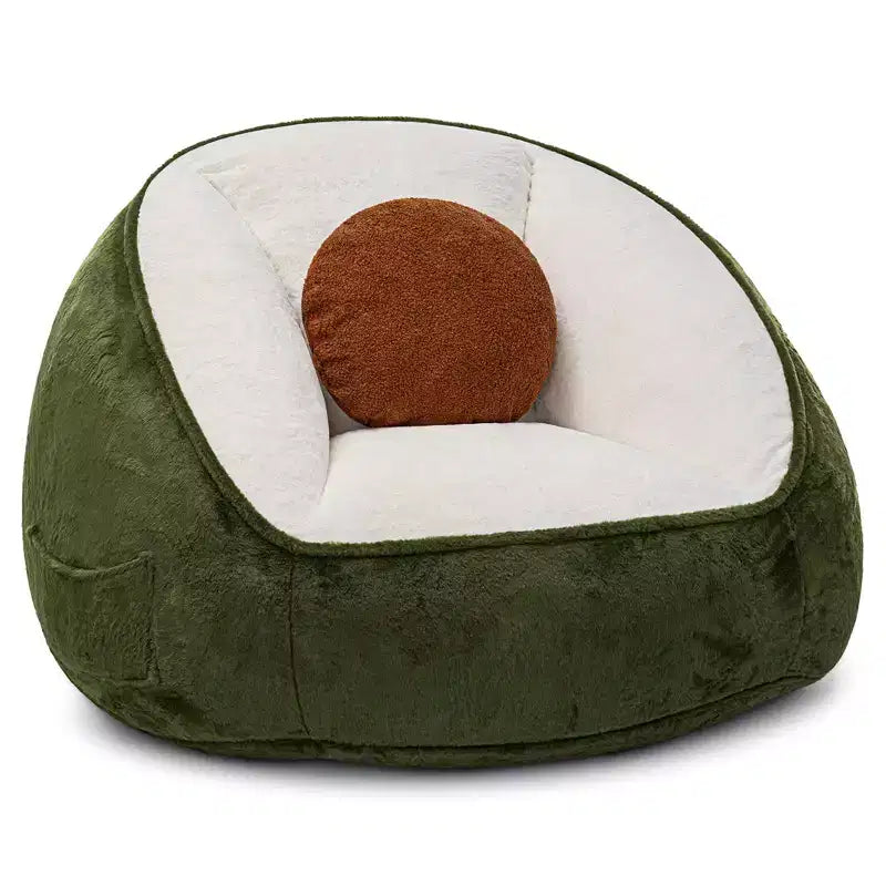Fauteuil poire ergonomique en similicuir vert avocat avec fausse fourrure et mousse à mémoire de forme - Le cadeau parfait pour les adultes