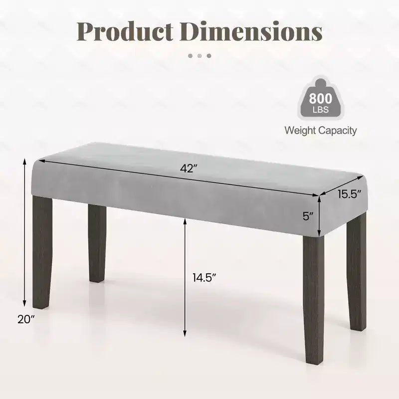 Banc de chambre rembourré avec assise capitonnée et pieds en bois massif pour salle à manger