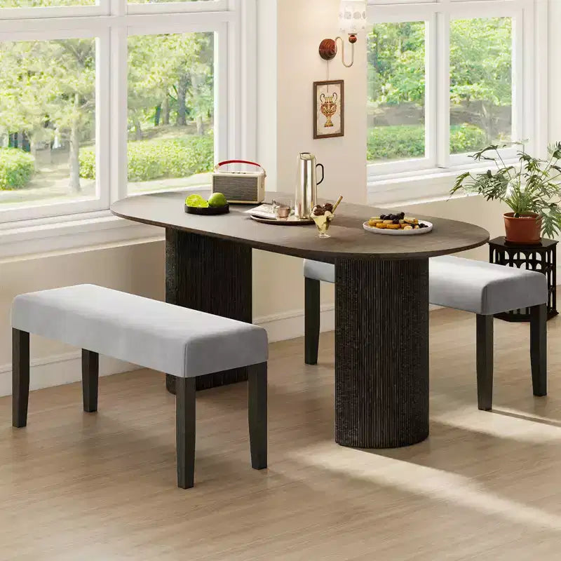 Banc de chambre rembourré avec assise capitonnée et pieds en bois massif pour salle à manger