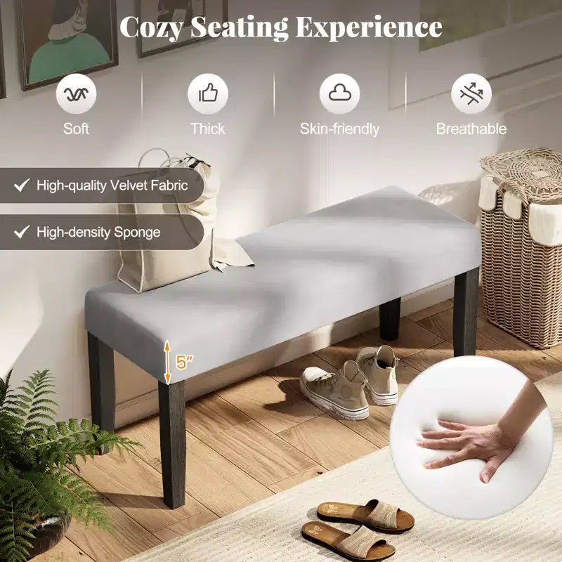 Banc de chambre rembourré avec assise capitonnée et pieds en bois massif pour salle à manger