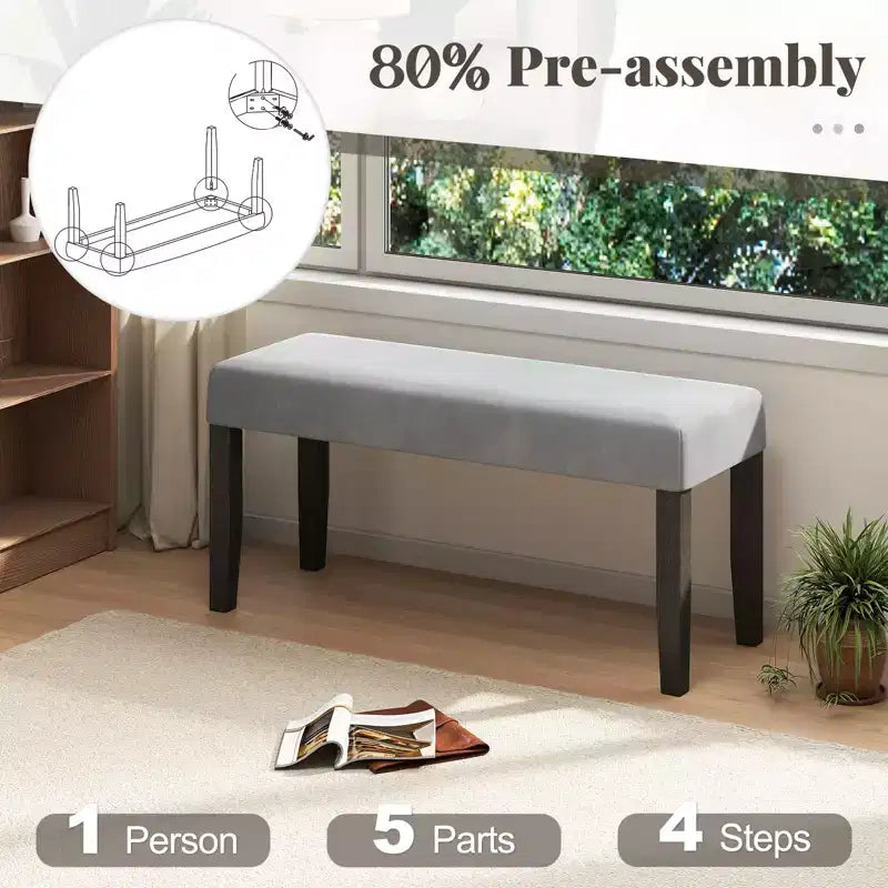 Banc de chambre rembourré avec assise capitonnée et pieds en bois massif pour salle à manger