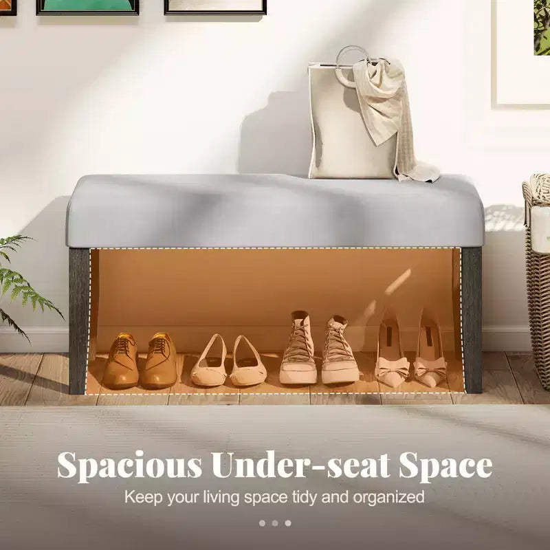 Banc de chambre rembourré avec assise capitonnée et pieds en bois massif pour salle à manger
