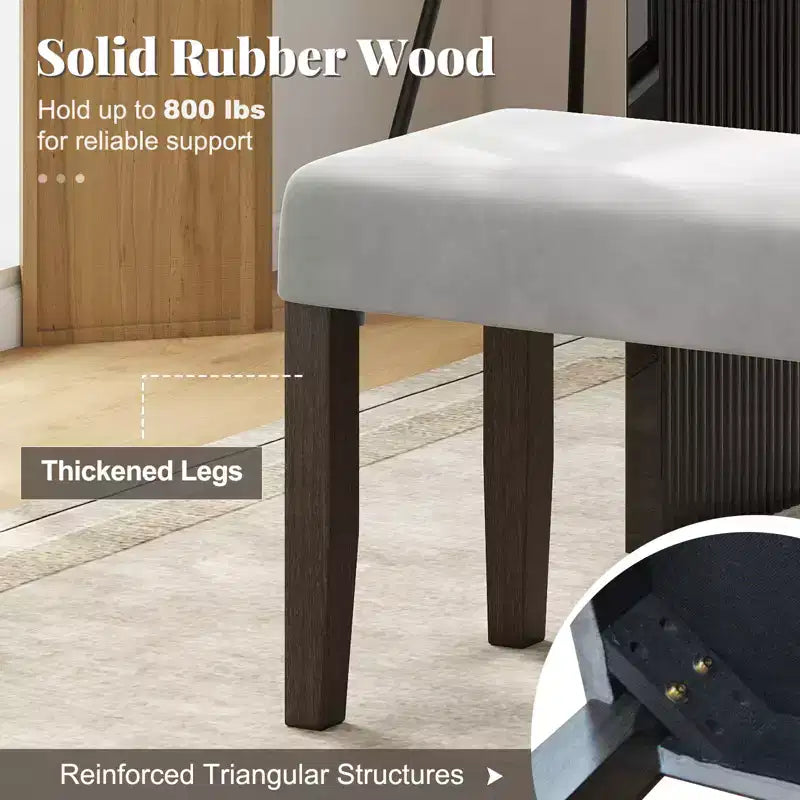 Banc de chambre rembourré avec assise capitonnée et pieds en bois massif pour salle à manger