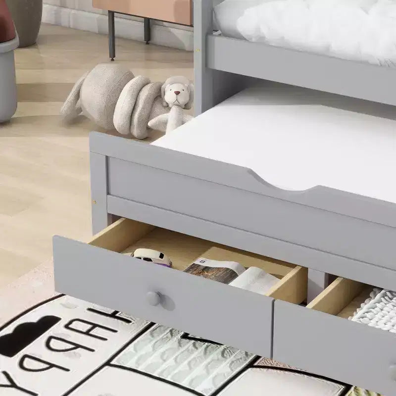 Lit mezzanine complet avec bureau sous le lit en pin massif peu encombrant