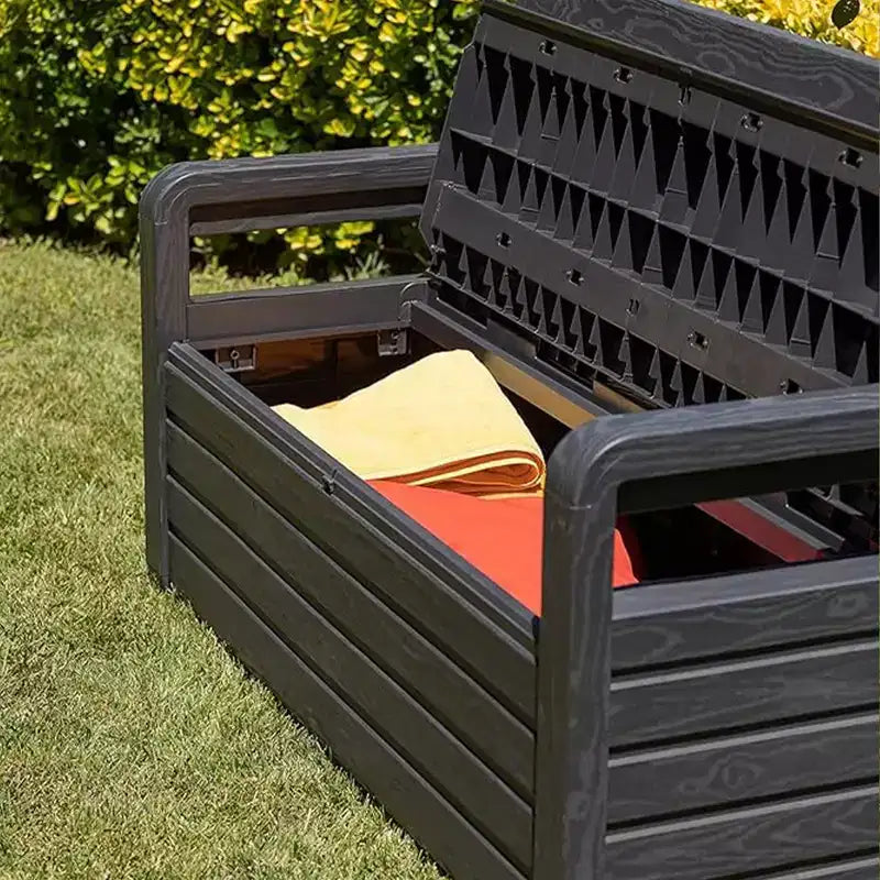 Banc coffre de rangement verrouillable Foreverspring résistant aux intempéries pour meubles de piscine et de terrasse, 265 litres, anthracite