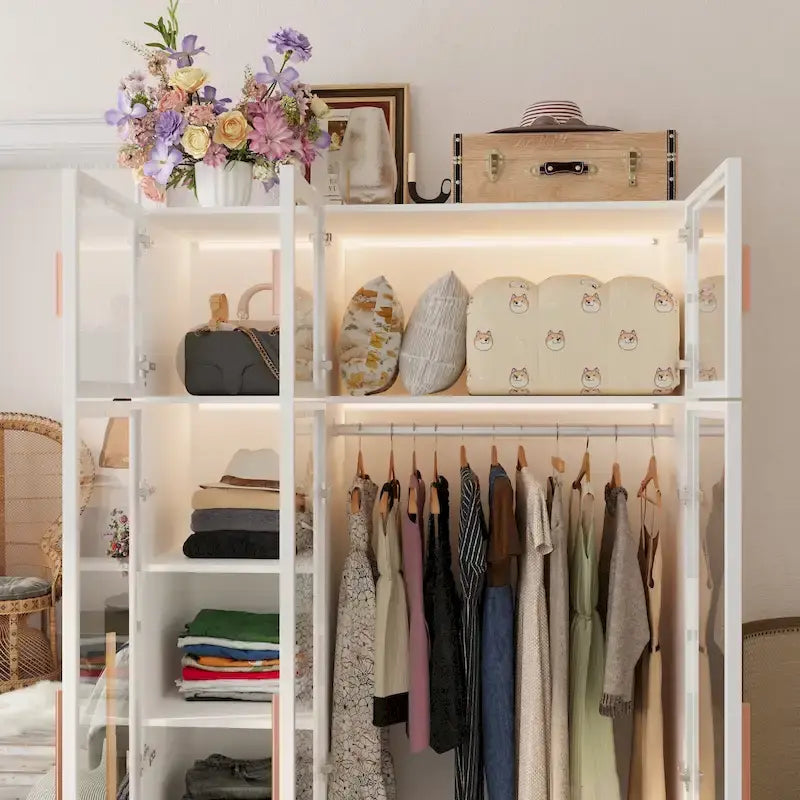 47,2 Grande Armoire LED Lumineuse Placard à Portes en Verre Entièrement en Verre