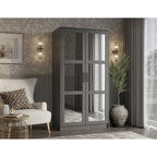 Armoire urbaine à 2 portes 100 % en bois massif avec portes pleines et portes miroir
