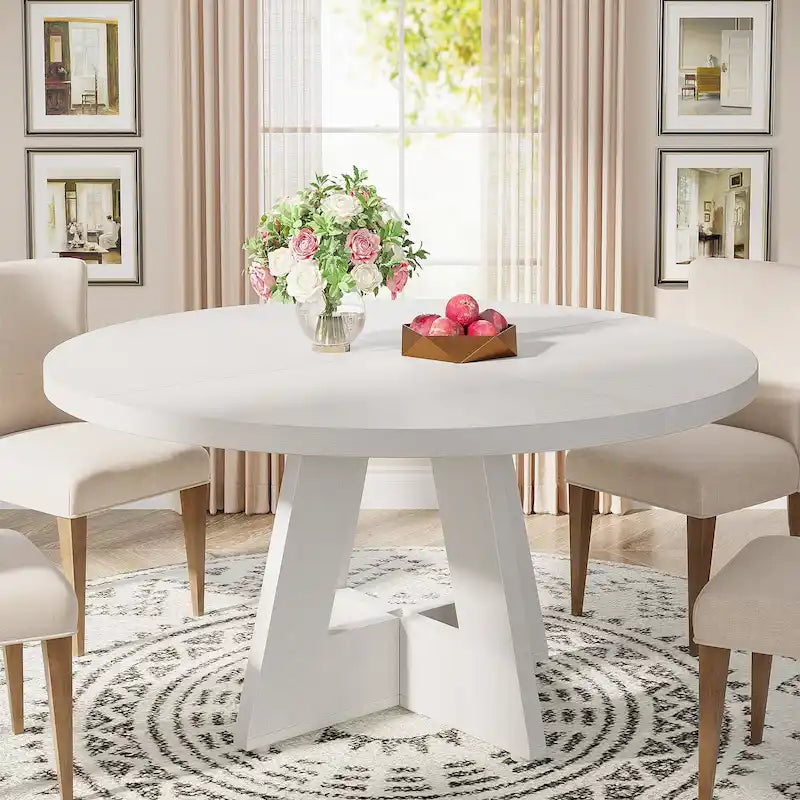 Table à manger ronde de 120 cm pour 4 personnes, table de salle à manger/cuisine/salon en bois style ferme