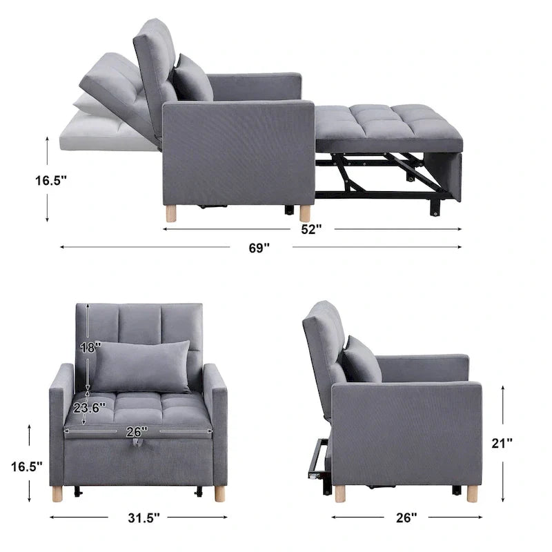 Fauteuil Lit Convertible 3 en 1, Noir