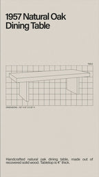 Table de salle à manger 1957 en chêne naturel - finition en chêne massif par des artisans partenaires, dimensions, matériaux et finitions disponibles sur demande