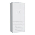 19 Armoire moderne à deux portes avec 3 tiroirs et 1 tringle de penderie pour chambre à coucher
