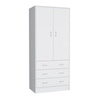 19 Armoire moderne à deux portes avec 3 tiroirs et 1 tringle de penderie pour chambre à coucher