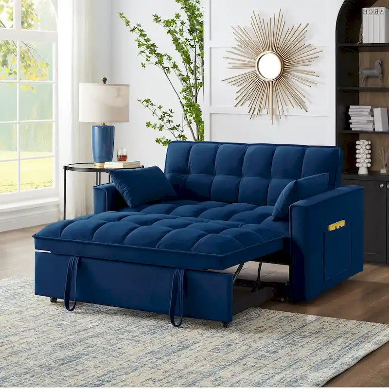 Canapé-lit convertible 4-en-1 – Causeuse en velours – Lit d'appoint avec dossier inclinable, 2 poches latérales