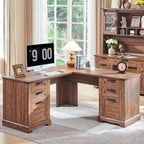 Bureau d'angle exécutif en forme de L 60 Farmhouse, bureau d'angle en bois, bureau d'ordinateur