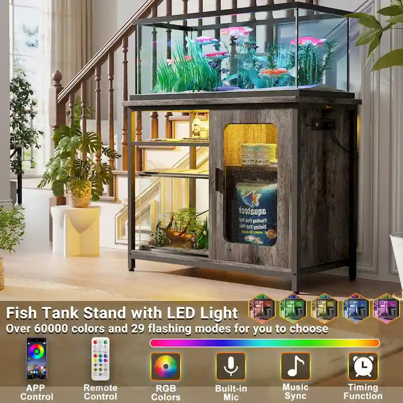Meuble pour aquarium de 75 à 110 litres avec prises de courant et éclairage LED