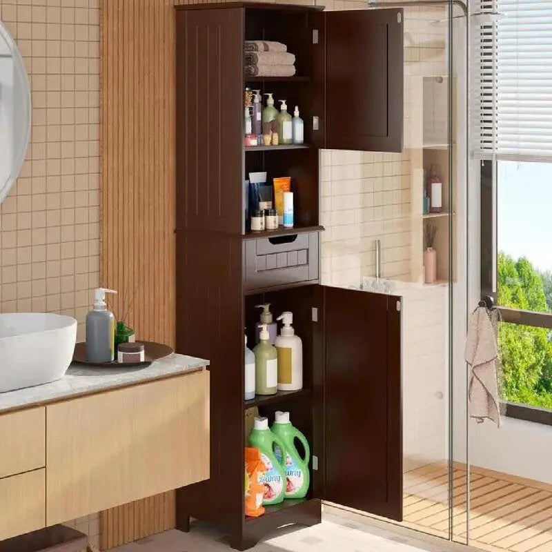Meuble de Salle de Bain Haut de 170 cm, Colonne de Rangement Étroite avec 2 Portes et Tiroir
