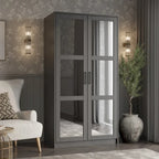 Armoire urbaine à 2 portes 100 % en bois massif avec portes pleines et portes miroir